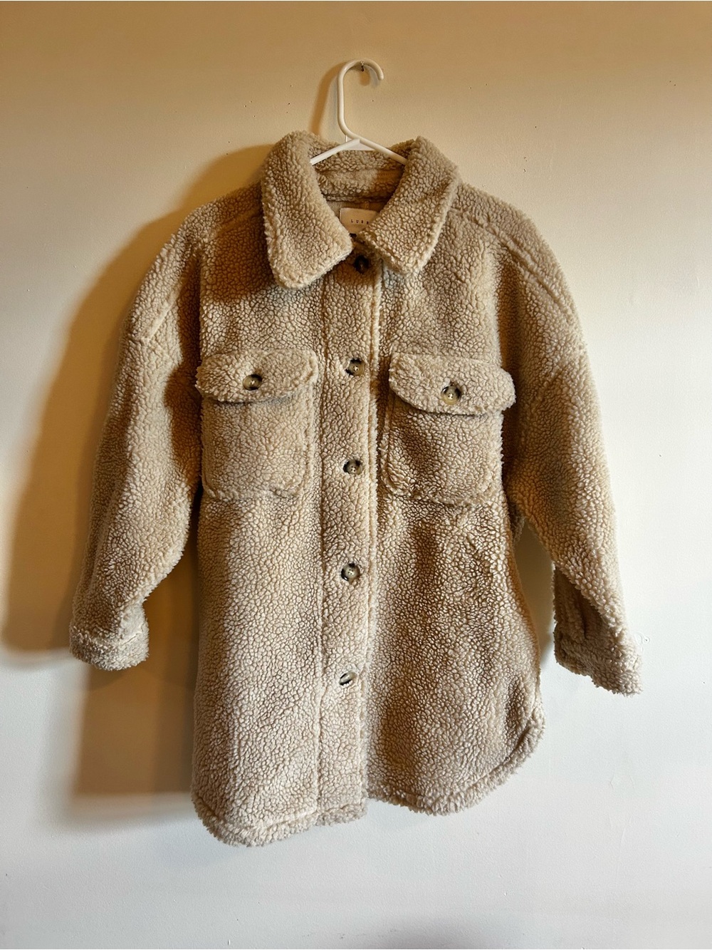 LUSH Teddy Sherpa Button-Up Jacket - Cream